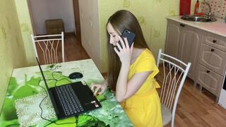 The computer broke down, so the girl called a friend for help