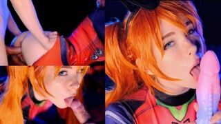 Young floozie Asuka Langley gets her pussy full of sticky cum