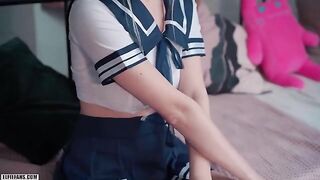 Cute schoolgirl Eva Elfie gets her pussy filled with cum