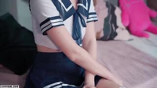 Cute schoolgirl Eva Elfie gets her pussy filled with cum