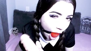 Wednesday Addams gets her pussy stuffed with a big dildo and cum