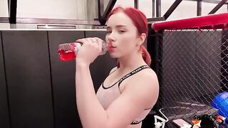 Trainer fucked a red-haired girl in the ass after oiling her back