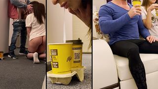 The delivery guy came to the house and the wife fucked him in front of her husband