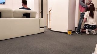 The delivery guy came to the house and the wife fucked him in front of her husband