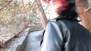 A beautiful Russian student has breakfast with a stranger in the park