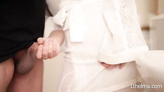 I caught my husband wanking in the bathroom and I helped him finish with a handjob