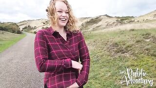 Public flasher almost gets caught on the beach while playing with her toy