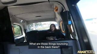 Fake Taxi Sabien Demonia in Fishnets gets fucked by a big cock with her big natural tits out