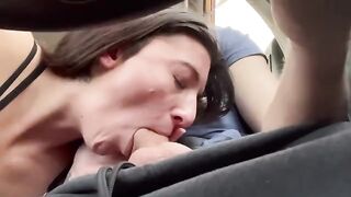 Real couple on a public road trip, stopping for some intense action