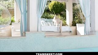 Tiny Lola Fae did yoga by the pool and fucked