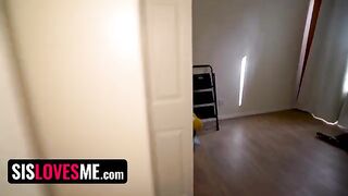 A step sister gives a naughty show to her online followers