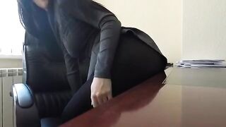 Mini Diva risks exposure with daring office masturbation scene