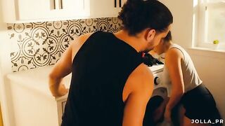 The husband rewarded his wife with passionate sex for doing the laundry