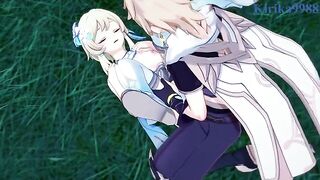 Aether and Lumine are having fun together in the meadow - Genshin Impact Hentai