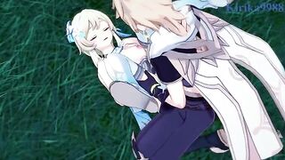 Aether and Lumine are having fun together in the meadow - Genshin Impact Hentai