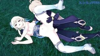 Aether and Lumine are having fun together in the meadow - Genshin Impact Hentai