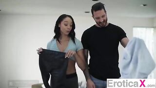 The couple has erotic sex straight in the room