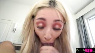 Cute girl sucking dick-shape lollipops, stepbrother surprises her with a real one
