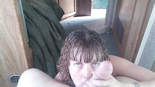 Lavender Joy gets her mouth filled with cum during deepthroat blowjob session