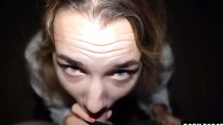 Petite cutie Mona Blue gets her throat full of cum in a risky scene