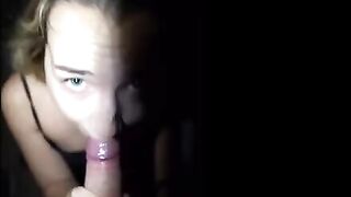 Petite cutie Mona Blue gets her throat full of cum in a risky scene