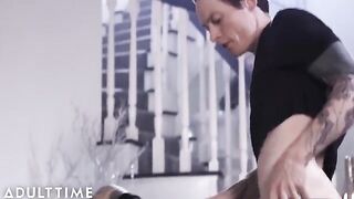 Owen Gray blows his load into Charlotte Sartre's freshly gapped asshole in a full scene