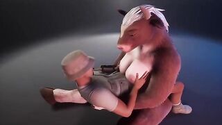 Furry cow gives milk to the ranger in a wild scene