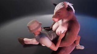 Furry cow gives milk to the ranger in a wild scene