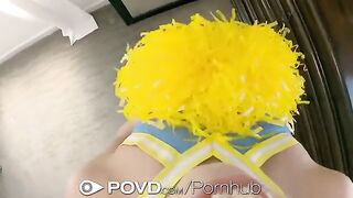 Cheerleader gets her face covered with cum in hot POV action