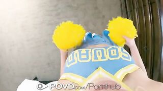 Cheerleader gets her face covered with cum in hot POV action