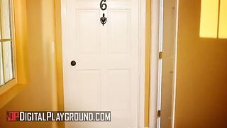 Clover and Scarlet Red enjoy intense sex while their neighbor masturbates