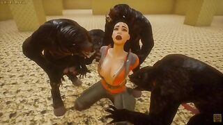 A bearded man was picked by a furry monster in the jungle for some intense action