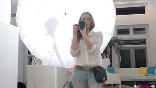 The photographer fucked in the mouth by two hot girls with pussies in a steamy threesome