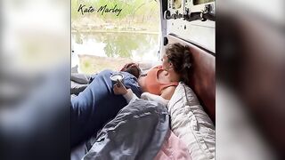 Camping in nature, lovely brunette gets her pussy fingered with love
