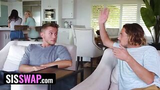 Lusty dudes pretended to be their stepsisters' boyfriends, swapping and getting fucked hard in a steamy foursome
