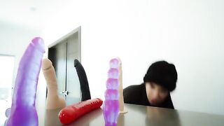I get fucked in both holes with the neighbor’s dildos and I squirt