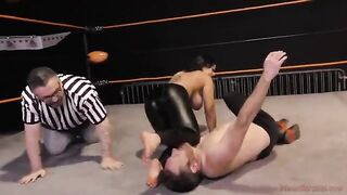 Nadia White, the busty brunette, dominates Glenn King in a fierce match
