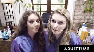 Hair stylist Elena Koshka seduces client Bunny Colby with sensual touches in a steamy lesbian encounter