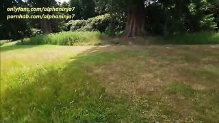 Busty brunette gets a cum facial after risky outdoor sex