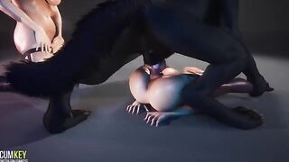 Juicy girls satisfy a werewolf's sexual desires