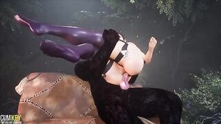 Busty woman fucked by a monster in a wild 3D encounter
