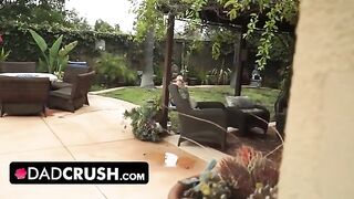 Fit babe lets pervert stepdad finger and fuck her by the pool