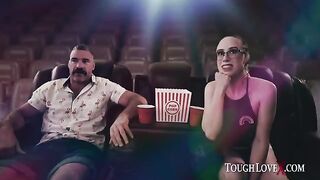 A guy is having fun with Jackie Hoff in the cinema hall