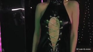 Skinny teen AngelQ takes off clothes on the stage
