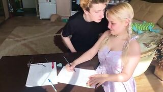 A shy student couldn’t resist her tutor, unbuttoned her jeans, and took things further