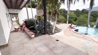 Girl seduces her stepbrother's friend and fucks with him in the pool