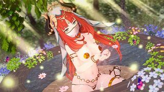 The girl is having fun with the beautiful Nilou from Genshin Impact