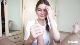 A cute teen with pigtails gets fucked by her professor, ending with a cumshot