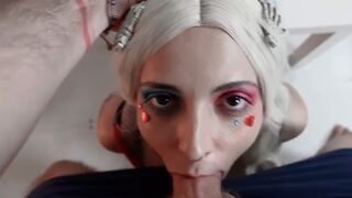 Crazy bitch Harley Quinn with a huge butt plug in her ass