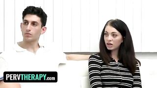 A doctor with a sexy MILF body helps her stepchildren to explore their sexuality